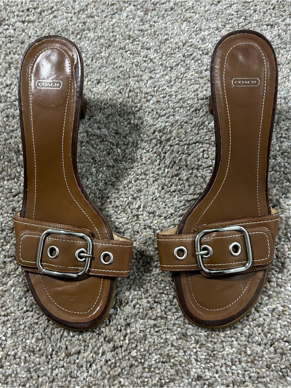 Coach Brown Leather Buckle Slide Mules